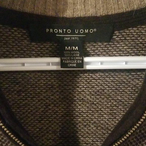 Pronto Uomo 100% Wool 1/4 Zip Sweater Brown/Tan Medium - Picture 2 of 3